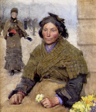  flores Lienzo - Flora La vendedora de flores gitana campesinos modernos impresionista Sir George Clausen